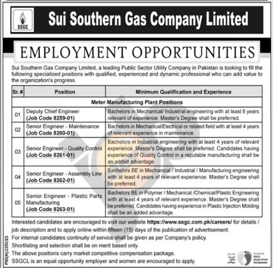 SSGC Jobs Advertisement 2024
