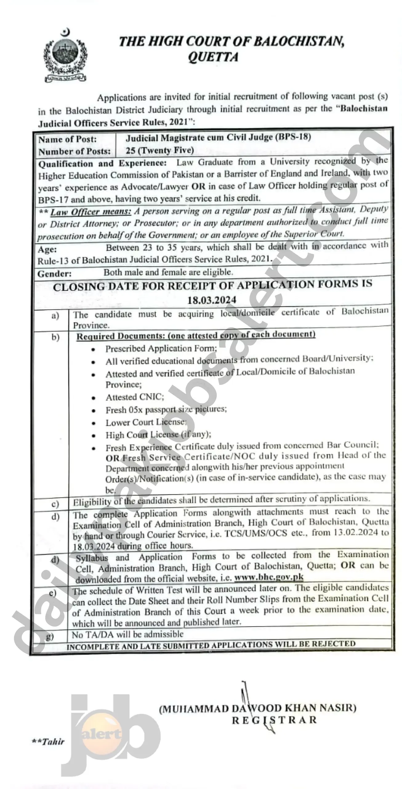 Balochistan jobs High Court Jobs Advertisement