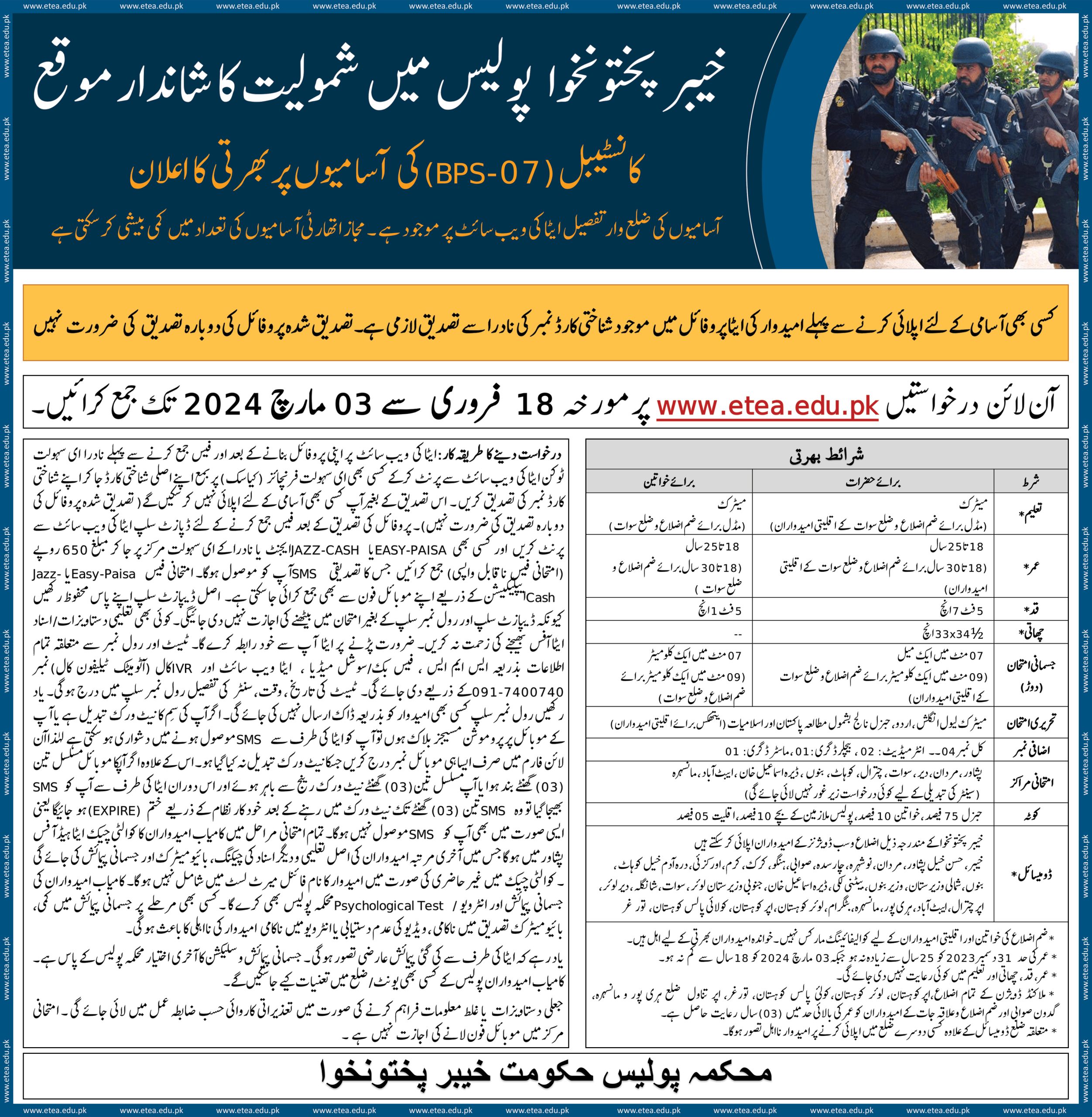 KPK Police Jobs Advertisement 2024
