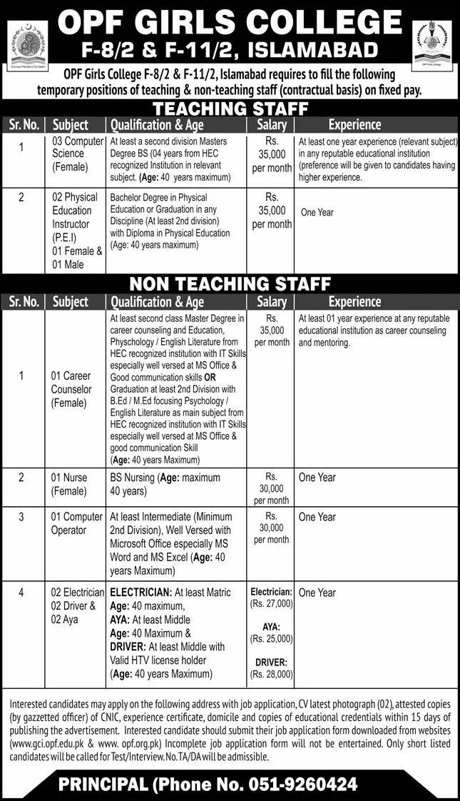 OPF College Jobs Advertisement